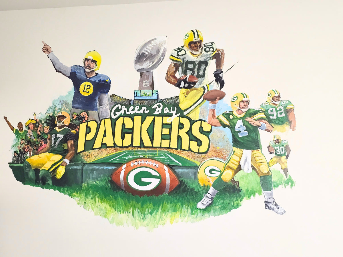 Packers mural in a basement bar
